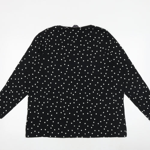 Marks and Spencer Womens Black Geometric Cotton Basic T-Shirt Size 22 Boat Neck - Star Print