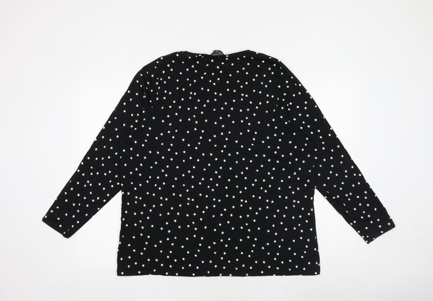 Marks and Spencer Womens Black Geometric Cotton Basic T-Shirt Size 22 Boat Neck - Star Print