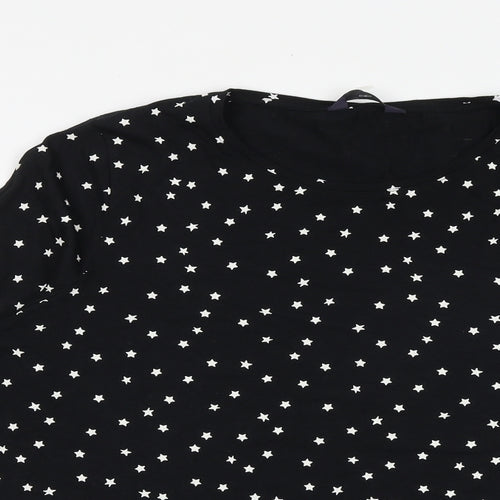 Marks and Spencer Womens Black Geometric Cotton Basic T-Shirt Size 22 Boat Neck - Star Print