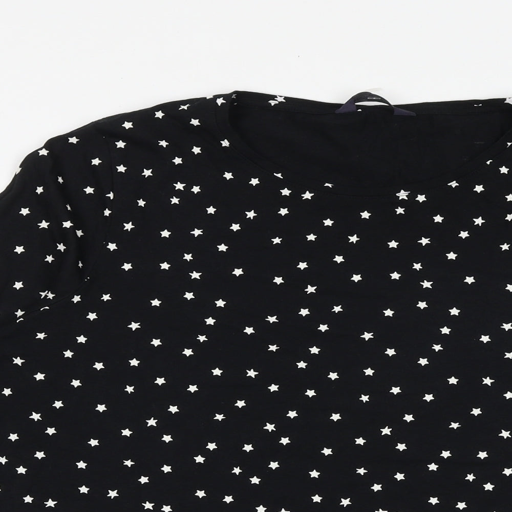 Marks and Spencer Womens Black Geometric Cotton Basic T-Shirt Size 22 Boat Neck - Star Print