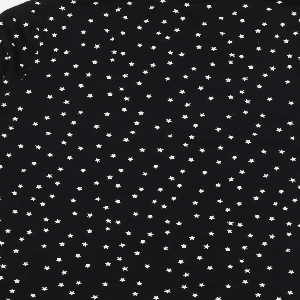 Marks and Spencer Womens Black Geometric Cotton Basic T-Shirt Size 22 Boat Neck - Star Print