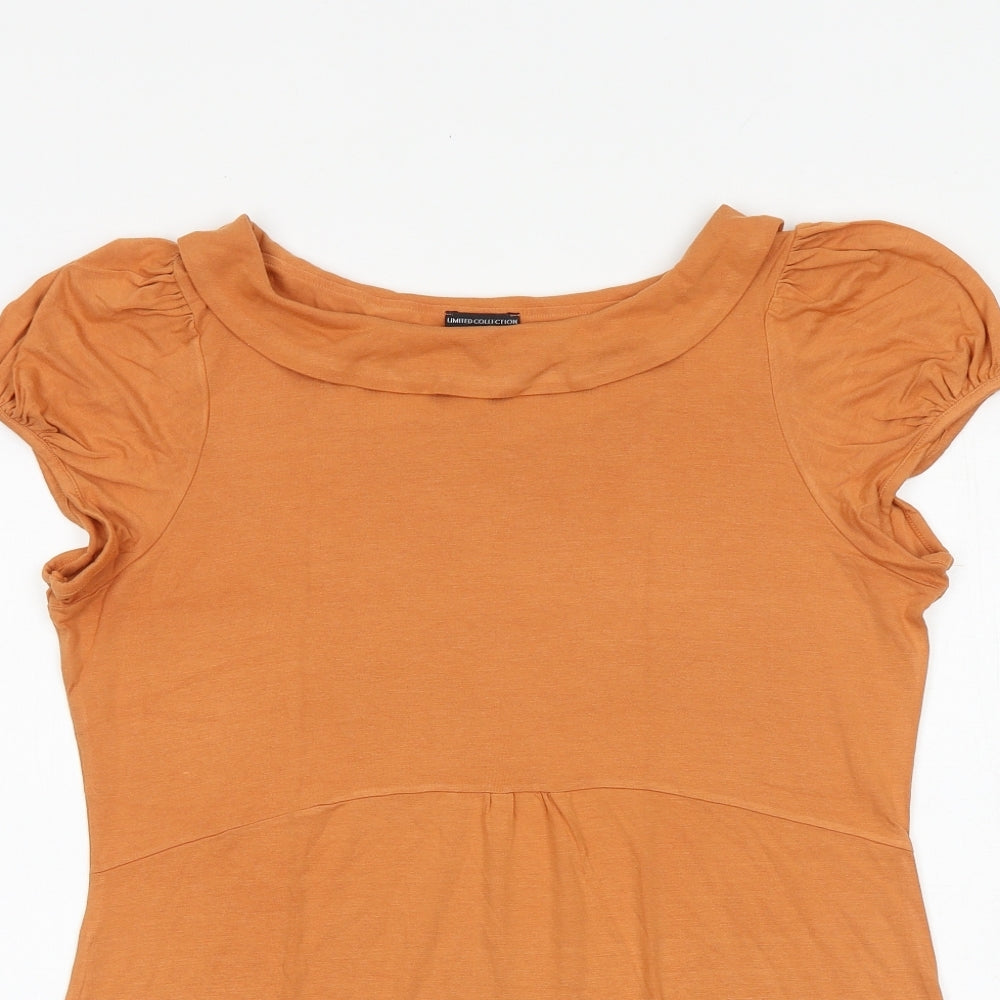 Marks and Spencer Womens Orange Viscose Basic Blouse Size 16 Boat Neck