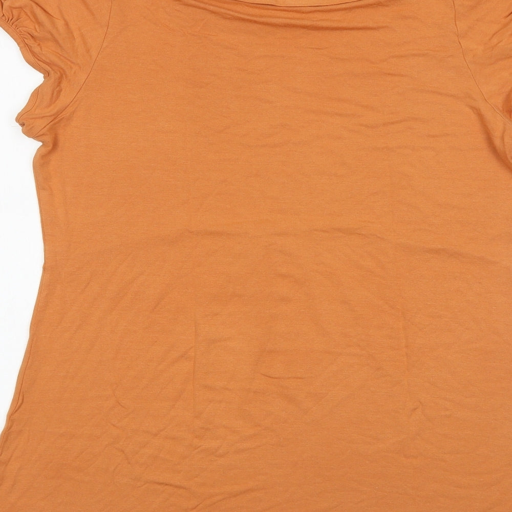 Marks and Spencer Womens Orange Viscose Basic Blouse Size 16 Boat Neck