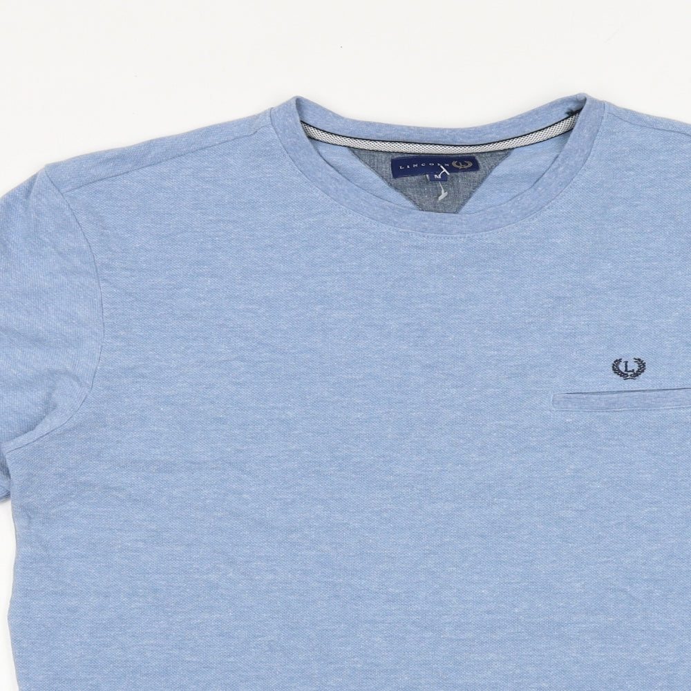Lincoln Mens Blue Cotton T-Shirt Size M Round Neck