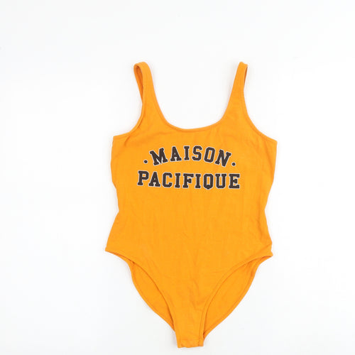 Topshop Womens Orange Cotton Bodysuit One-Piece Size 10 Snap - Maison Pacifique