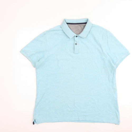 Marks and Spencer Mens Blue 100% Cotton Polo Size L Collared Button
