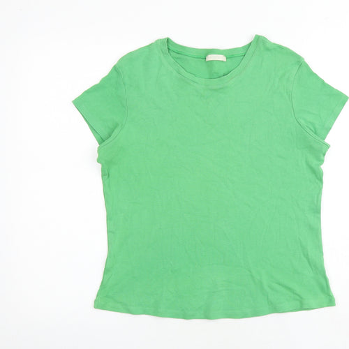 Marks and Spencer Womens Green 100% Cotton Basic T-Shirt Size 16 Round Neck