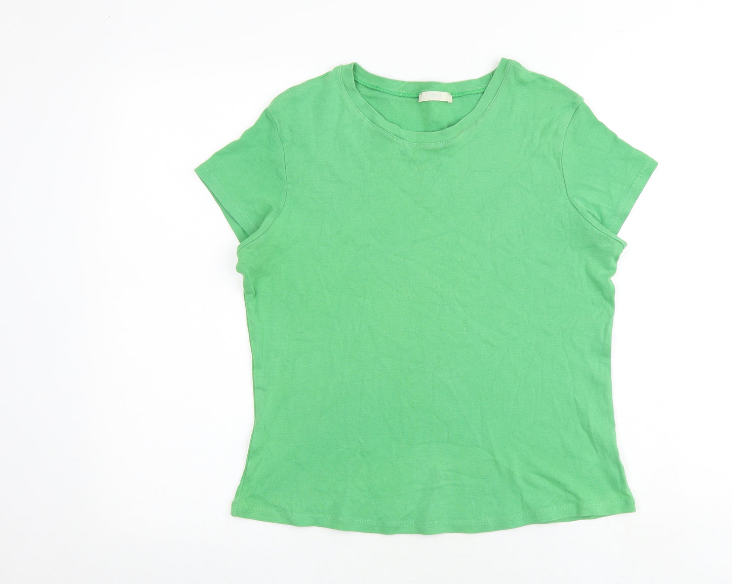 Marks and Spencer Womens Green 100% Cotton Basic T-Shirt Size 16 Round Neck