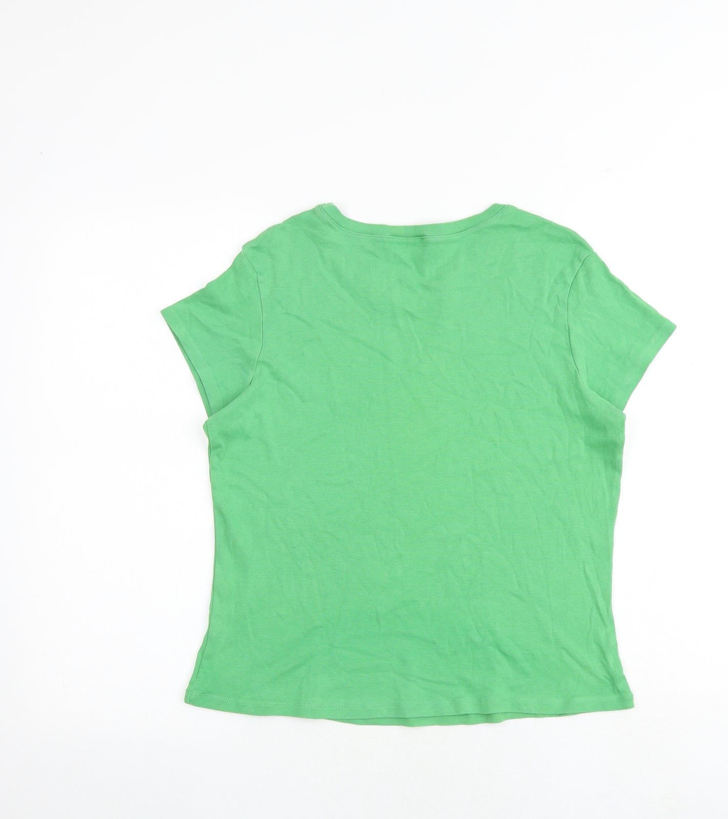 Marks and Spencer Womens Green 100% Cotton Basic T-Shirt Size 16 Round Neck