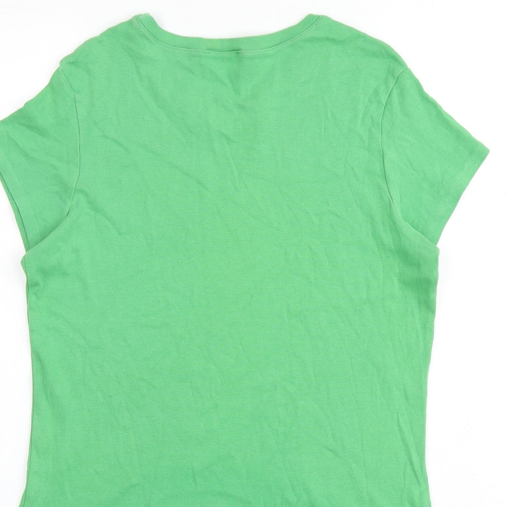 Marks and Spencer Womens Green 100% Cotton Basic T-Shirt Size 16 Round Neck