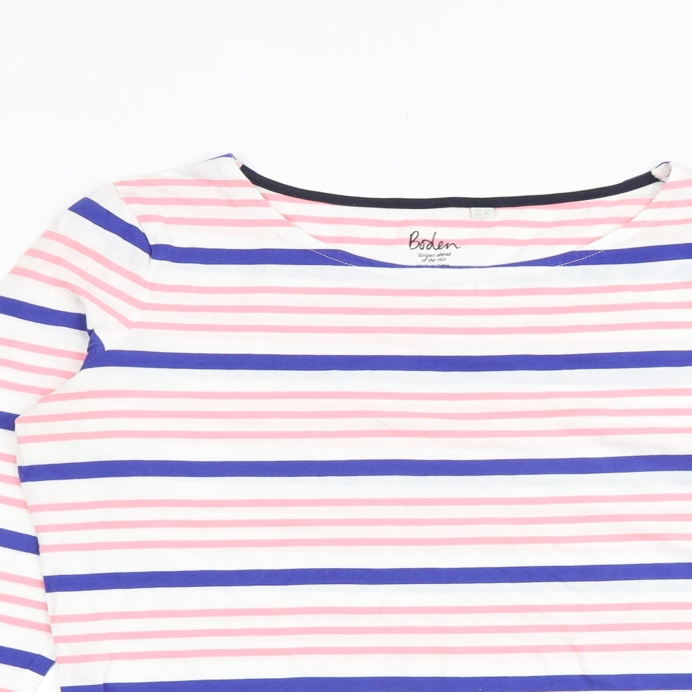 Boden Womens Multicoloured Striped 100% Cotton Basic T-Shirt Size 12 Boat Neck