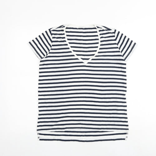 Zara Womens White Striped 100% Cotton Basic T-Shirt Size S V-Neck