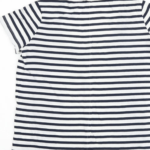 Zara Womens White Striped 100% Cotton Basic T-Shirt Size S V-Neck