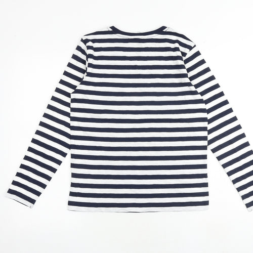 NEXT Womens Blue Striped 100% Cotton Basic T-Shirt Size 6 Round Neck