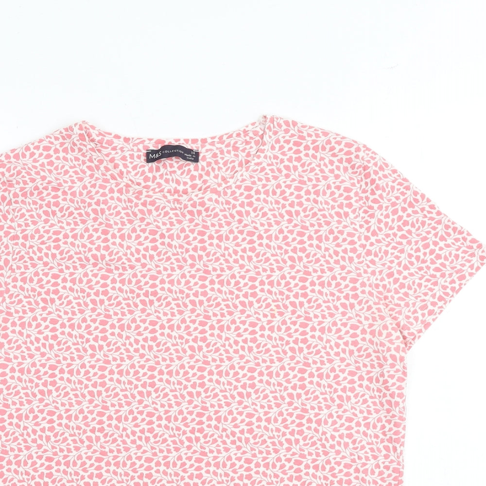 Marks and Spencer Womens Pink Cotton Basic T-Shirt Size 14 Round Neck