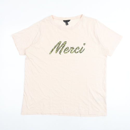 New Look Womens Pink 100% Cotton Basic T-Shirt Size 18 Round Neck - Merci