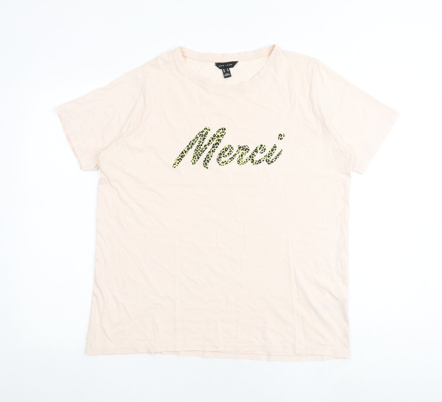 New Look Womens Pink 100% Cotton Basic T-Shirt Size 18 Round Neck - Merci