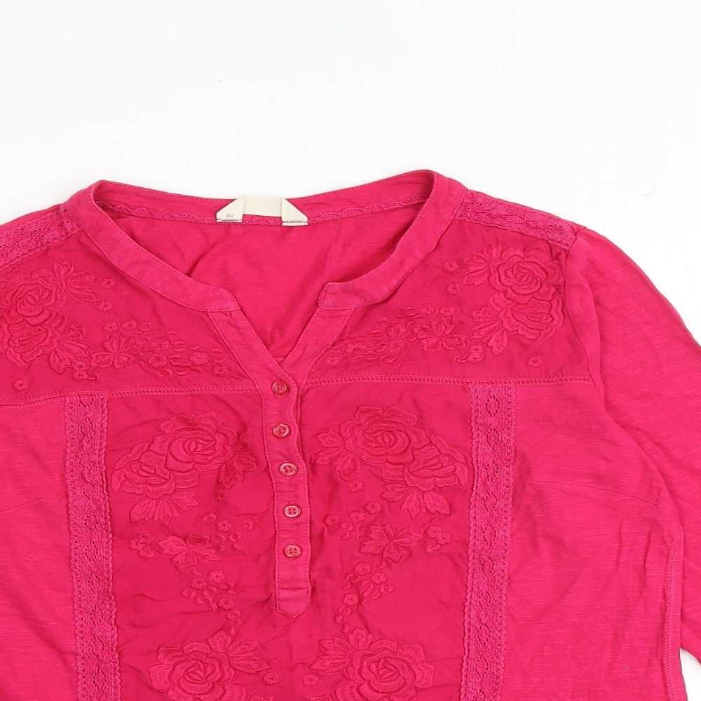 Indigo Womens Pink Cotton Basic Blouse Size 12 V-Neck