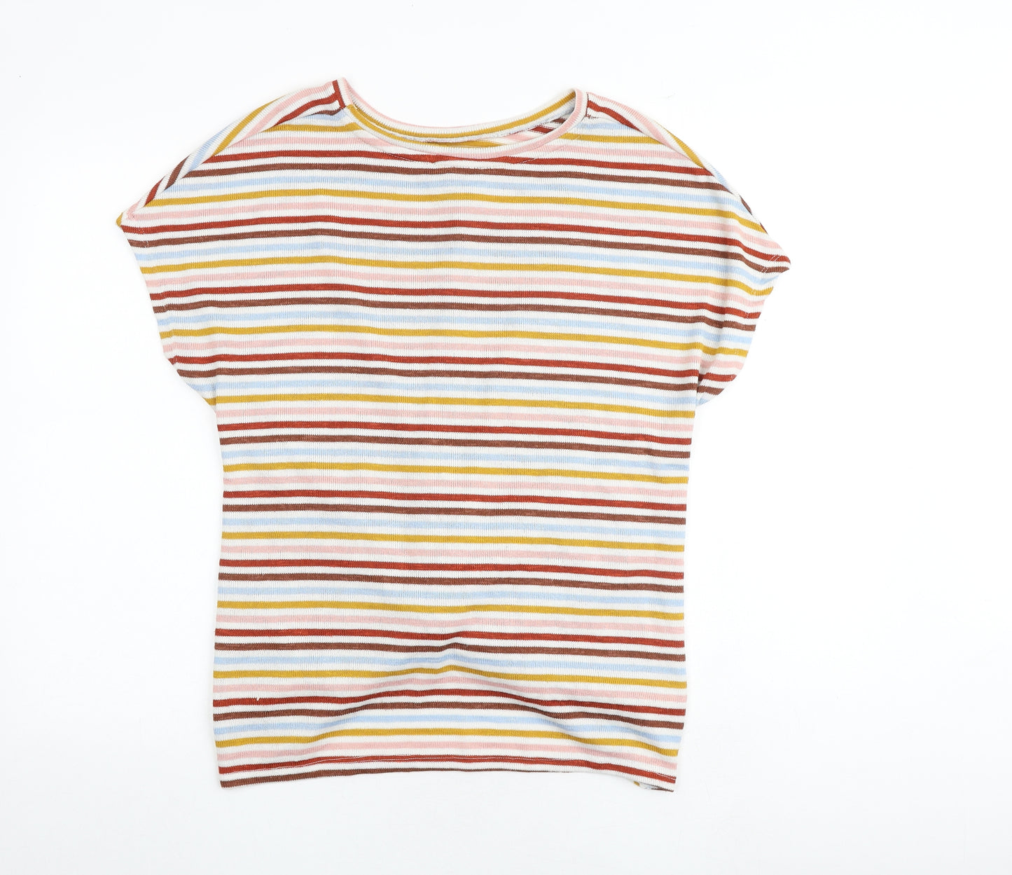 New Look Womens Multicoloured Striped Polyester Basic T-Shirt Size M Round Neck - Twist Detail