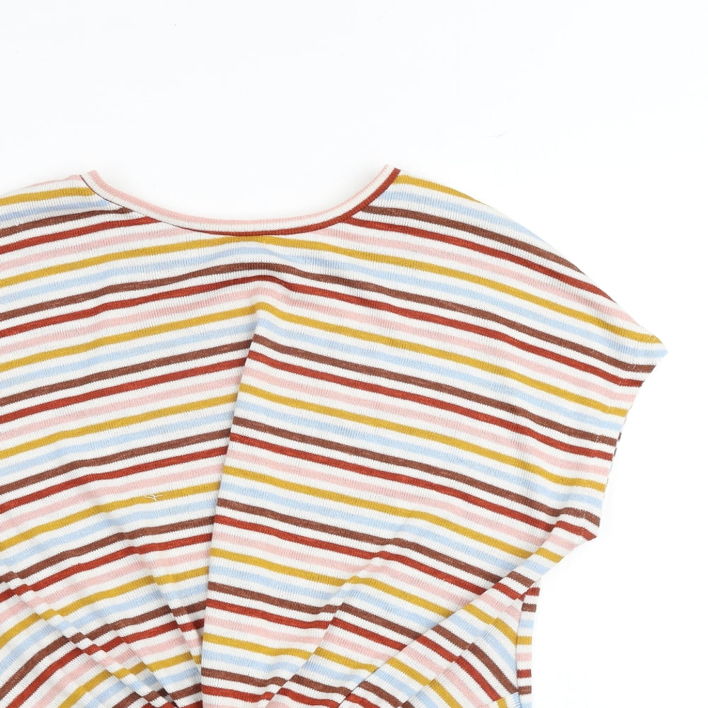 New Look Womens Multicoloured Striped Polyester Basic T-Shirt Size M Round Neck - Twist Detail