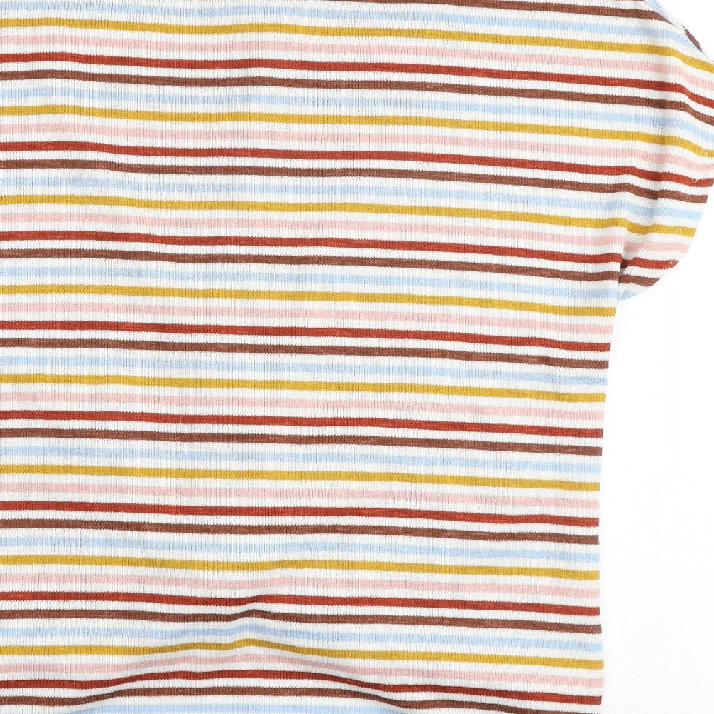 New Look Womens Multicoloured Striped Polyester Basic T-Shirt Size M Round Neck - Twist Detail