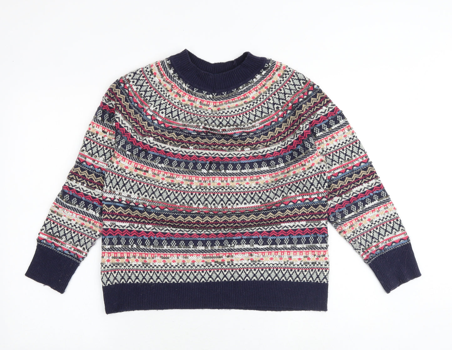 Gap Womens Multicoloured Round Neck Geometric Wool Pullover Jumper Size L