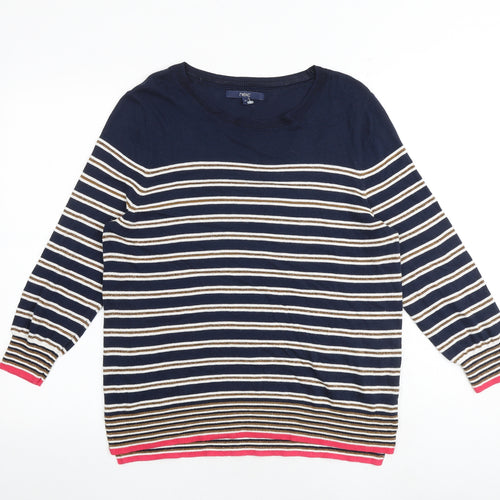 NEXT Womens Multicoloured Round Neck Striped Cotton Pullover Jumper Size 14