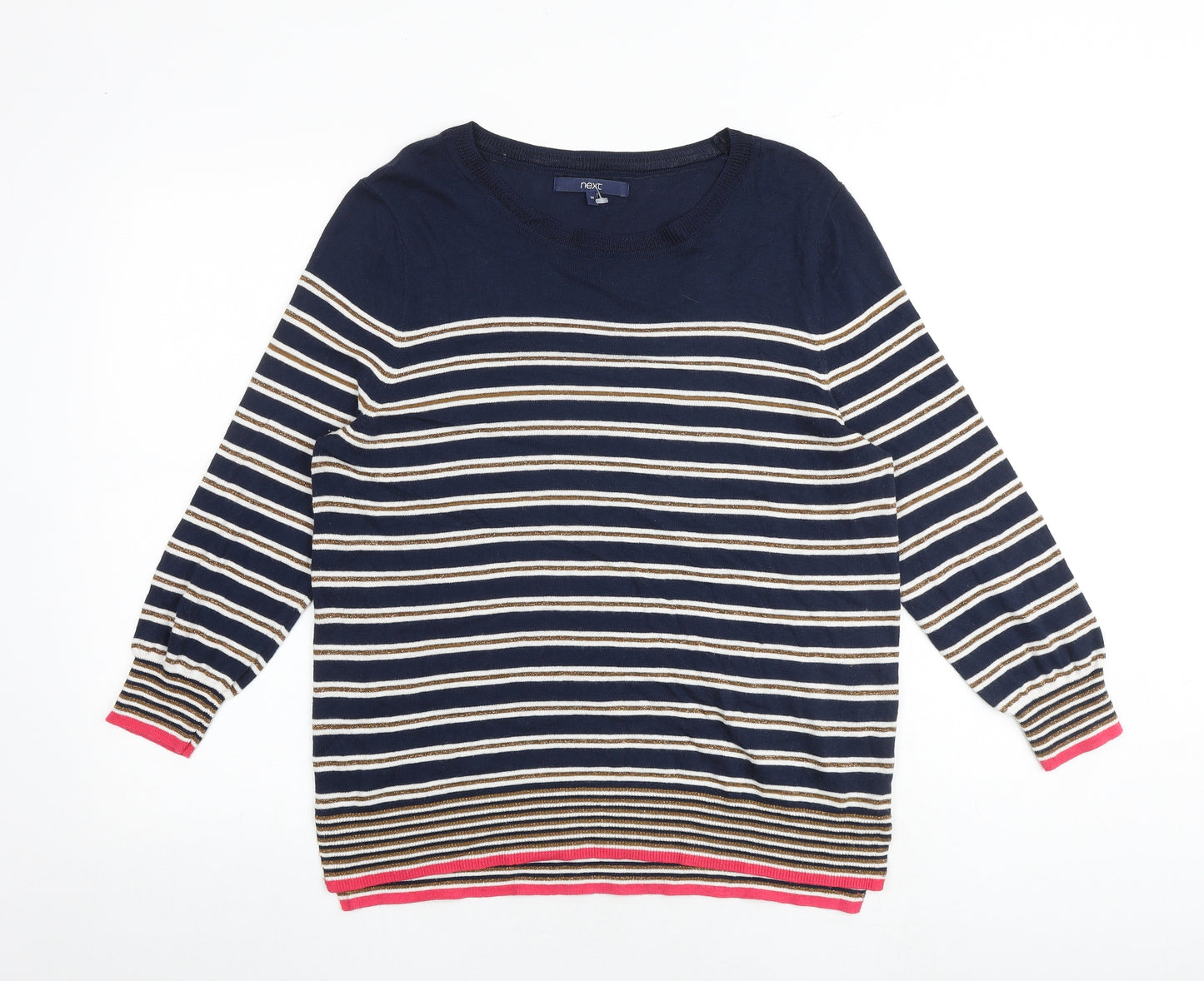 NEXT Womens Multicoloured Round Neck Striped Cotton Pullover Jumper Size 14
