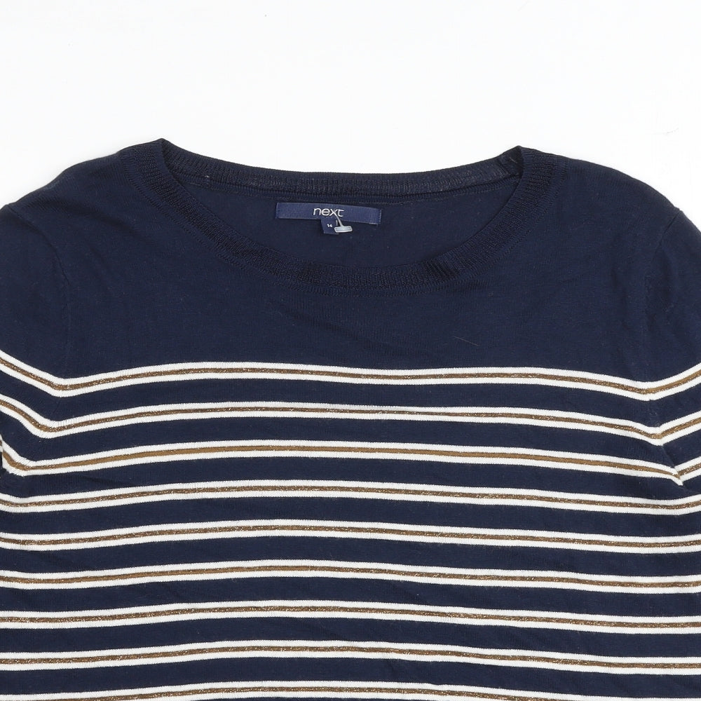 NEXT Womens Multicoloured Round Neck Striped Cotton Pullover Jumper Size 14