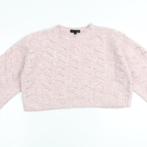 Topshop Womens Pink Round Neck Acrylic Pullover Jumper Size 10 - Cropped