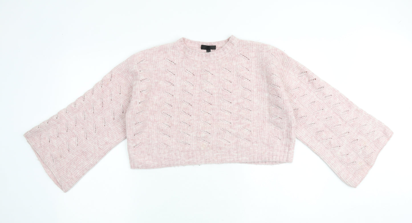 Topshop Womens Pink Round Neck Acrylic Pullover Jumper Size 10 - Cropped