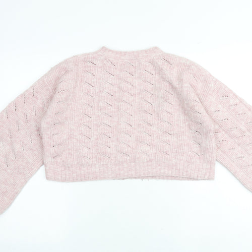 Topshop Womens Pink Round Neck Acrylic Pullover Jumper Size 10 - Cropped