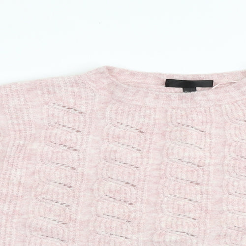 Topshop Womens Pink Round Neck Acrylic Pullover Jumper Size 10 - Cropped
