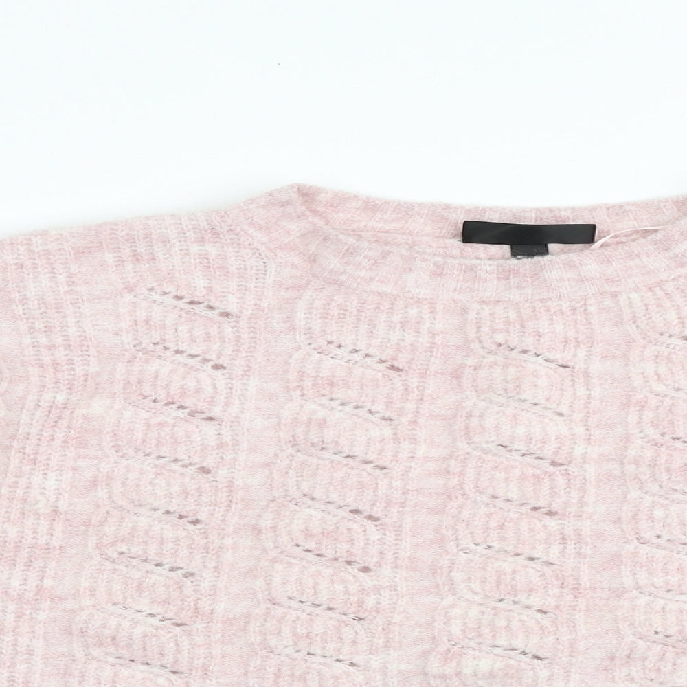 Topshop Womens Pink Round Neck Acrylic Pullover Jumper Size 10 - Cropped