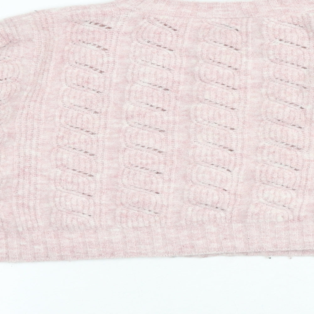 Topshop Womens Pink Round Neck Acrylic Pullover Jumper Size 10 - Cropped