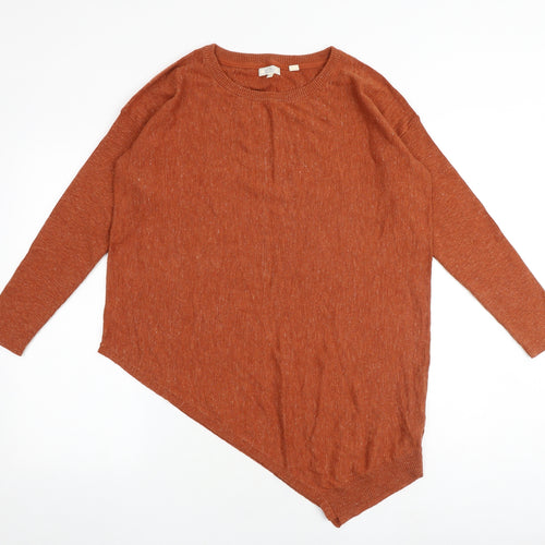 Fat Face Womens Orange Round Neck 100% Cotton Pullover Jumper Size 16 - Asymmetric