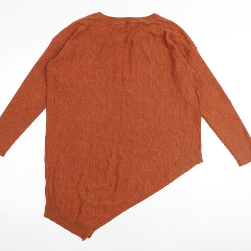 Fat Face Womens Orange Round Neck 100% Cotton Pullover Jumper Size 16 - Asymmetric