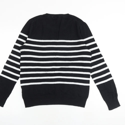 Gap Womens Black Round Neck Striped 100% Cotton Pullover Jumper Size M