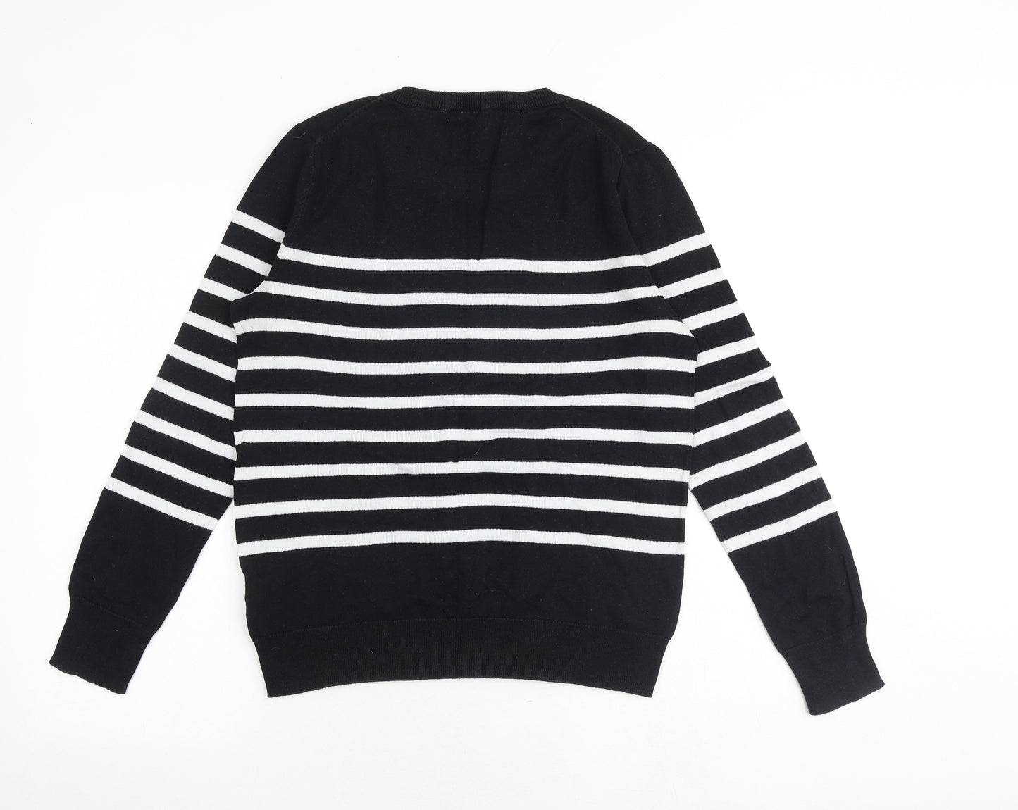 Gap Womens Black Round Neck Striped 100% Cotton Pullover Jumper Size M