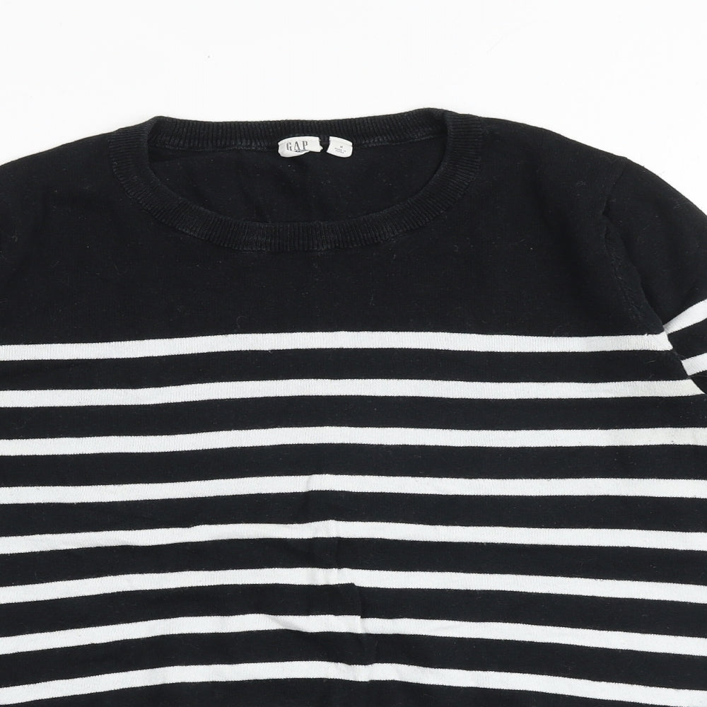 Gap Womens Black Round Neck Striped 100% Cotton Pullover Jumper Size M