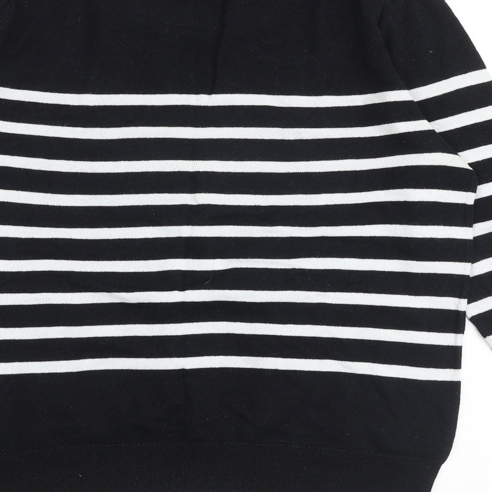 Gap Womens Black Round Neck Striped 100% Cotton Pullover Jumper Size M