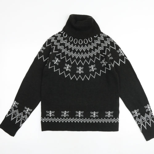 Missguided Womens Black Roll Neck Fair Isle Acrylic Pullover Jumper Size 6 - Size 6-8