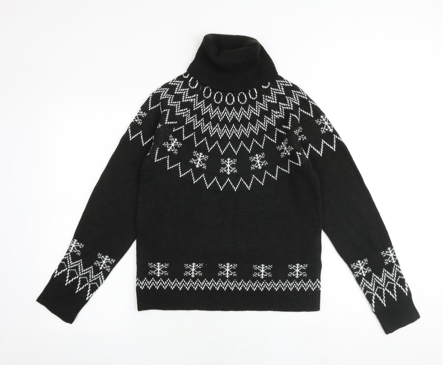 Missguided Womens Black Roll Neck Fair Isle Acrylic Pullover Jumper Size 6 - Size 6-8