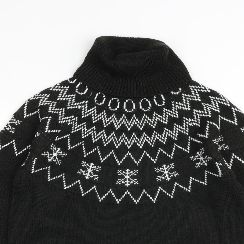 Missguided Womens Black Roll Neck Fair Isle Acrylic Pullover Jumper Size 6 - Size 6-8