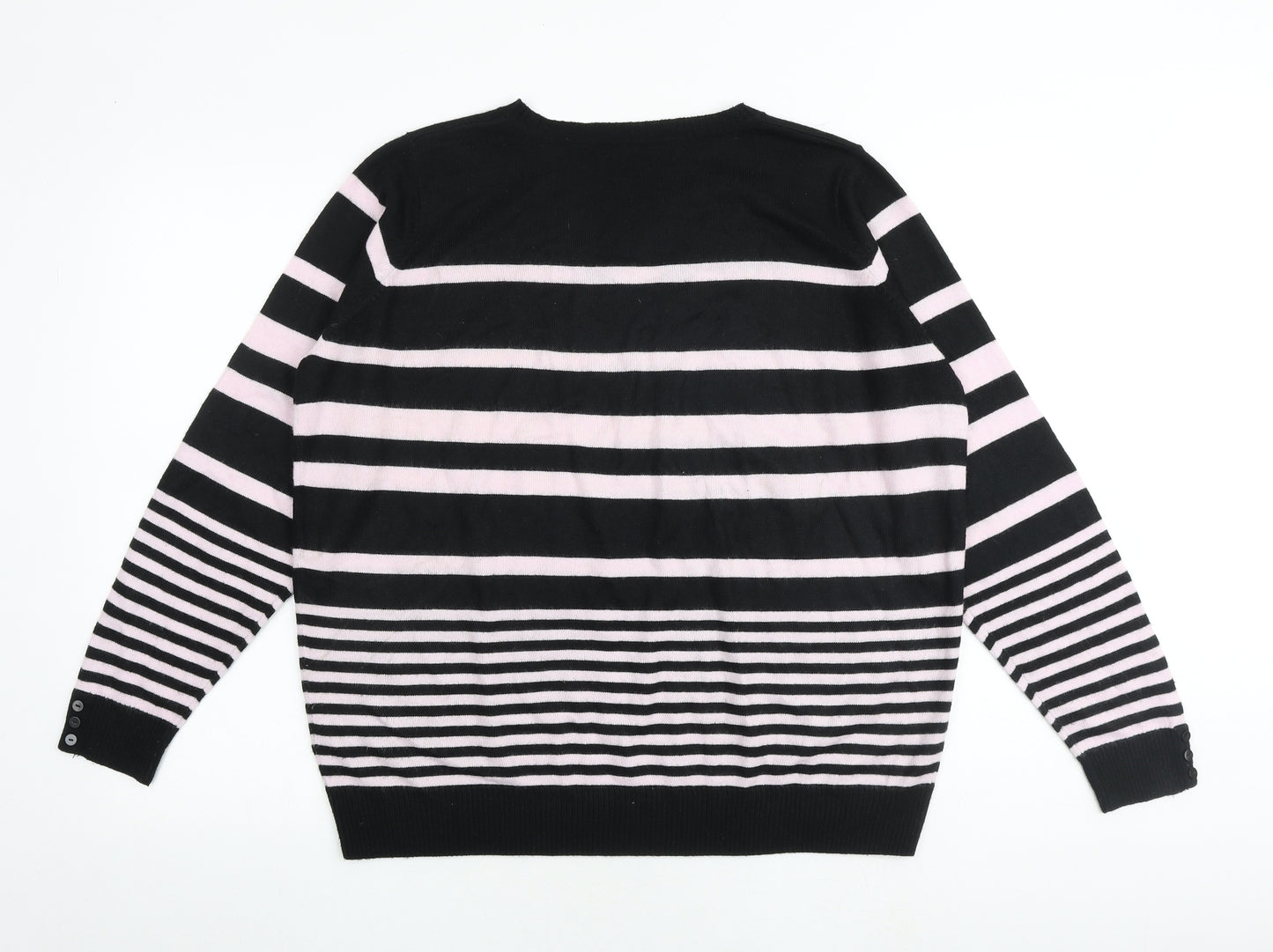 Marks and Spencer Womens Black V-Neck Striped Acrylic Pullover Jumper Size 18