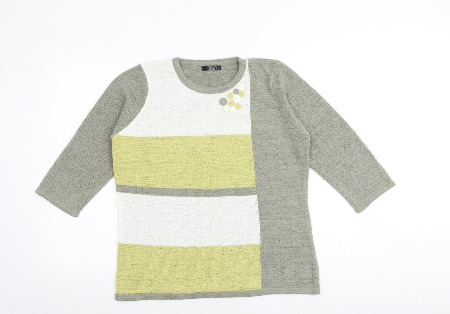 Bonmarché Womens Multicoloured Round Neck Geometric Acrylic Pullover Jumper Size M