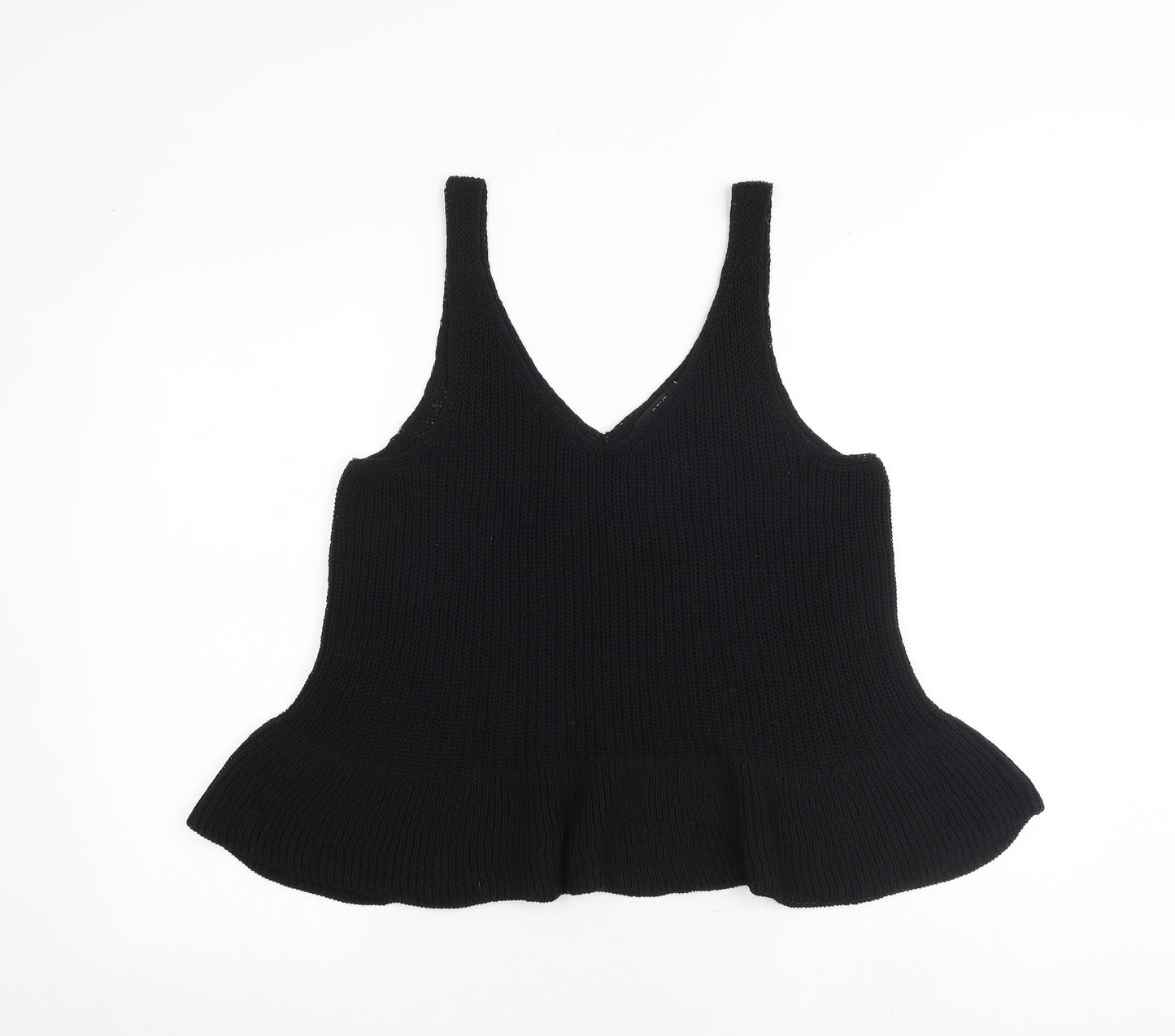 NEXT Womens Black Cotton Cropped Tank Size 14 V-Neck