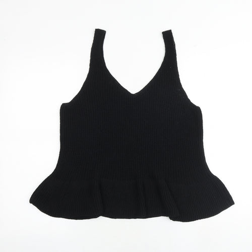 NEXT Womens Black Cotton Cropped Tank Size 14 V-Neck