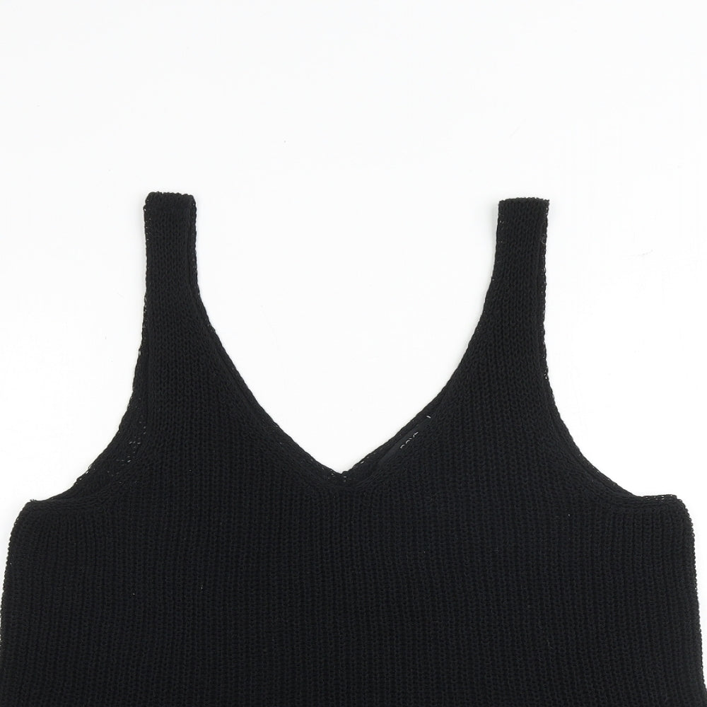 NEXT Womens Black Cotton Cropped Tank Size 14 V-Neck