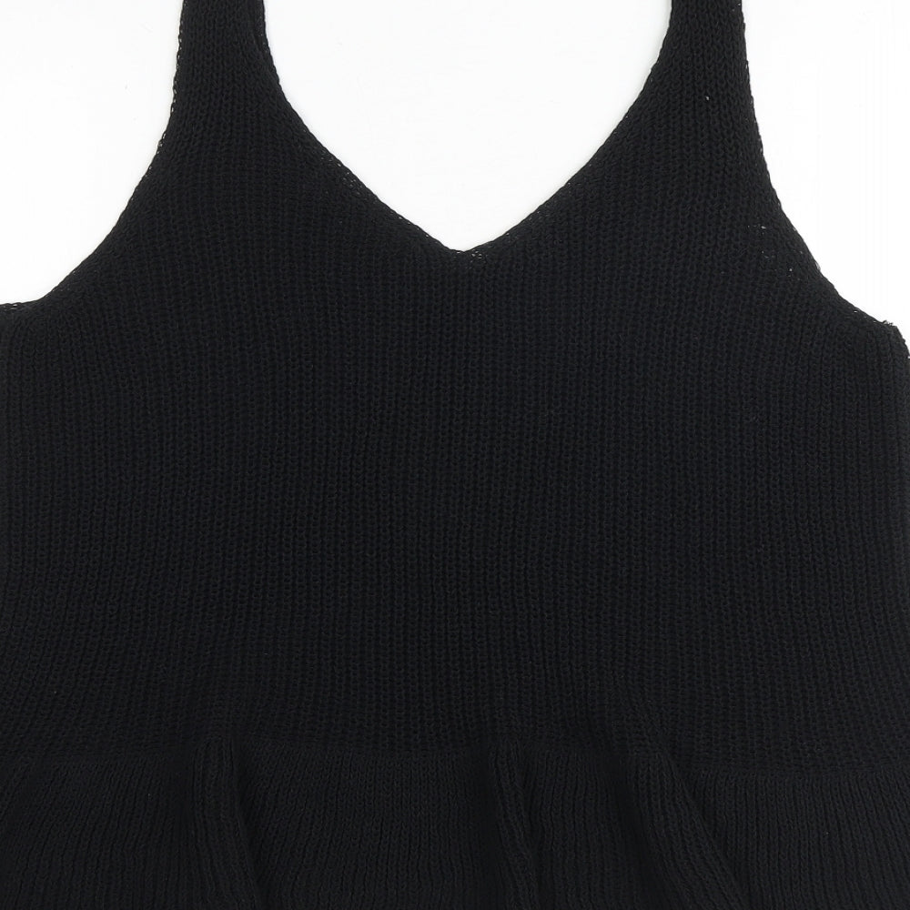 NEXT Womens Black Cotton Cropped Tank Size 14 V-Neck